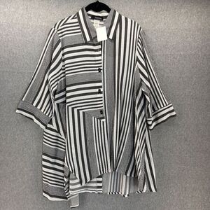 Moonlight Women's‎ Large Black White Striped Button Artsy Tunic Top Asymmetrical